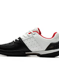 Side view of black and red Durable Fencing Kicks For Men And Women With Breathable KPU Upper, Size 9.5, showing detail of sole.