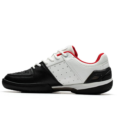Side view of black and red Durable Fencing Kicks For Men And Women With Breathable KPU Upper, Size 9.5, showing detail of sole.