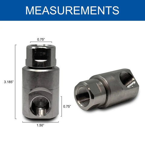 Heavy Duty Half Inch FXF Swivel With MxM Adapter, 5000 PSI, nickel plated, shown with measurements for hose reel replacement.