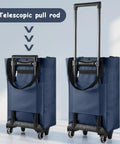 Foldable Shopping Trolley With Wheels 2 In 1 Reusable Grocery Tote Bag Dark Blue featuring telescopic pull rod, upright position