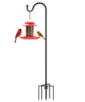 Outdoor No Fuss 48 Inch Shepherds Hook Garden Pole With Five Prongs Base Adjustable for Hanging with bird feeder attached.