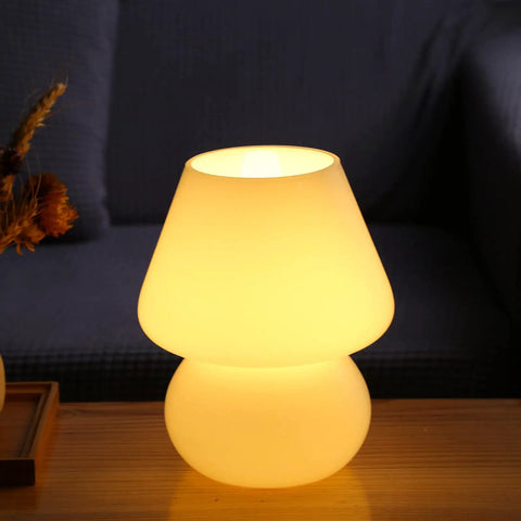 Mushroom Glass Nightstand Lamp With Vintage Murano Style Swirl Translucent Matte White Bedside Desk Light