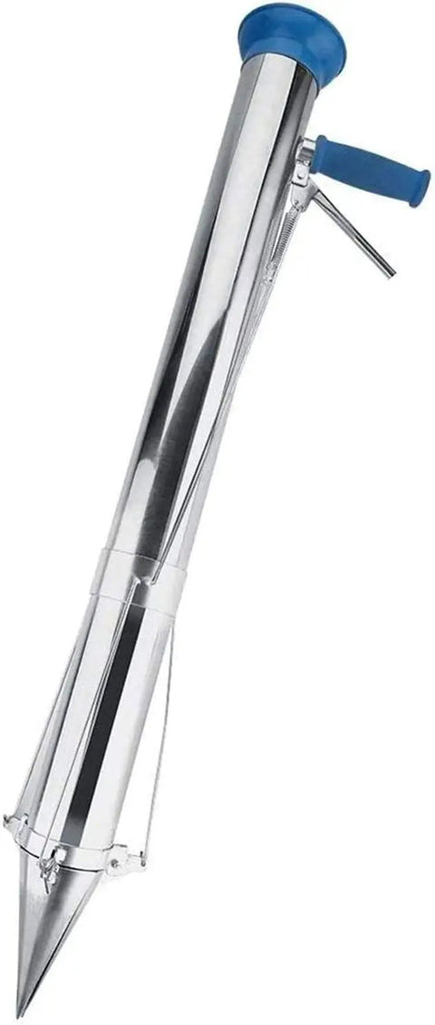 Long Handled Seed Planter For Easy Home Gardening, Semi Automatic Seeder With Depth Adjustment, stainless steel design