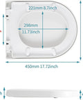 Dimensions of D Shape Toilet Seat With Soft Close Quick Release For Easy Clean Design, showing various measurements.