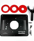 Top Shelf Aluminum Router Table Insert Plate 9-1/4 X 11-3/4 Inches with mounting accessories and guide.