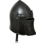 Old School Visored Barbuta Black Helmet For LARP SCA Cosplay Medieval Knight Templar Viking Battle Armor Barbute Helmet Side View