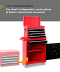 Five Drawer Rolling Tool Chest With Lockable Cabinet On Heavy Duty Wheels For Garage And Workshop Detachable
