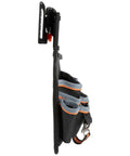 Side view of 8 Pocket Electrician Tool Pouch for quick attach and release on tool belts and MODBox rail system, black fabric.