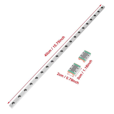 Miniature Linear Rail Bearing Guide Rail 400mm LML9B 9mm Wide With Two Slide Blocks for CNC Parts and 3D Printer Projects