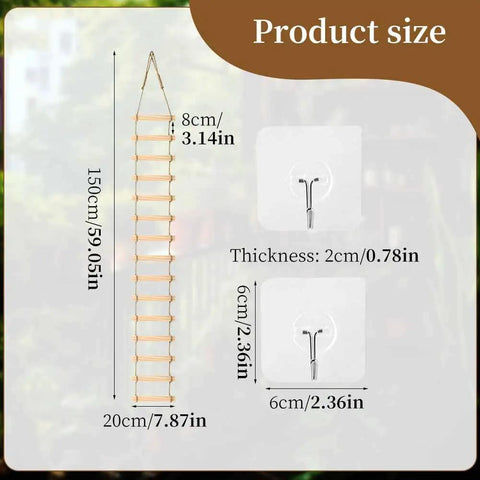 Product size chart showing 6-Feet Extra Tall Wooden Ladder Plant Trellis For Indoor And Outdoor Use, 15-section natural wood dimensions.