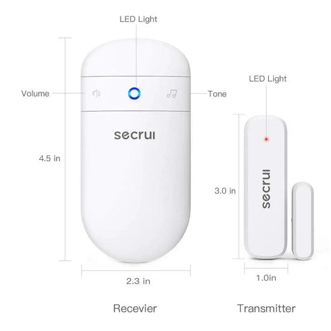 Wireless Door Alert Chime For Home And Business, Real Time Door Open Notifications, Instant Entry Alerts, No-Fuss Setup, Keeps Your Property Safe With 24/7 Peace Of Mind And Quick Door Alerts At Every Entrance. White receiver and transmitter set with LED light, 4.5 in and 3.0 in