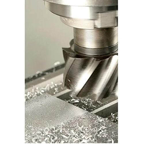 Close-up of 2-1/4 in dia HSS RH shell end mill, 1-1/2 in LOC, in milling setup
