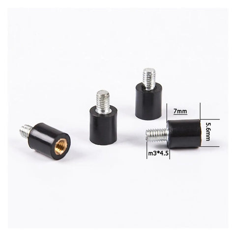 Beefy M3 7mm Length Screws With 4.5mm Spacers Anti Vibration Damper Mounting Hardware for Drones, shown in black and silver