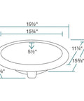 Dimensions diagram of Porcelain White Bathroom Sink Overmount Oval Basin With Overflow Vitreous China Finish Easy Topmount Install.