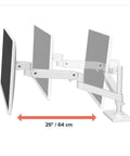 Rock Solid High Pole Desktop Monitor Stand With Heavy Gauge Aluminum Robotic Lifting Arm and Secure Vise Clamp, showing two monitors adjustable along a 25-inch reach.