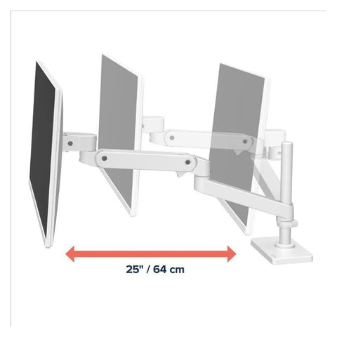 Legit Workspace Flex White High Pole Desktop Monitor Stand Featuring Smooth Robotic Lifting Arm ergonomic design with dual-screen setup.