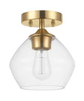 Harrow 1 Light Semi Flush Mount Ceiling Light In Matte Brass With Clear Glass Shade, Vintage Modern Grandmillennial Style
