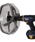 Pro Grade Multi Size Hole Cutter Kit With Dust Bowl attached to power drill for cutting sheetrock, plywood, acrylic, metal