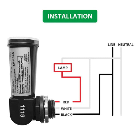 Installation diagram of Outdoor Dusk To Dawn Photoelectric Sensor With Swivel Mount showing wiring connections.