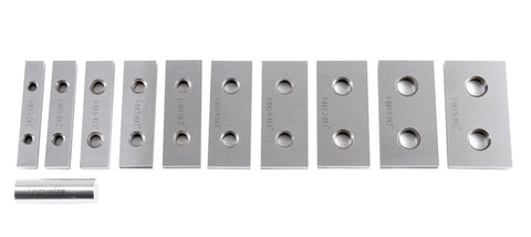 Pro Grade One Eighth Inch Thick Precision Parallel Sets, Ten Pairs, Three Inch Length, Hardened Alloy Steel, Two Holes In Each Parallel