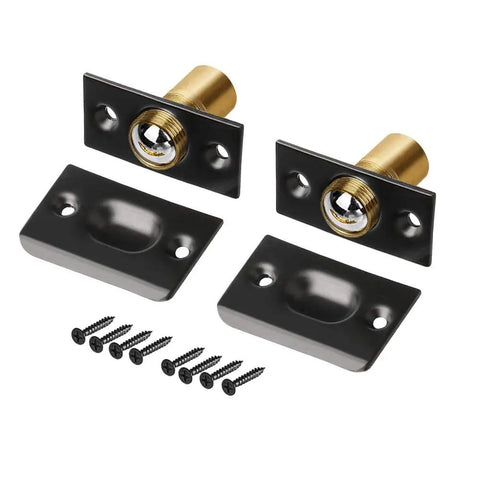 Invisible Drive-In Closet Ball Catch Hardware, 2 Pack Black Finish with screws and plates, heavy-duty stainless steel construction.