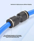 Close-up of Blue PU Air Line Tubing Kit with one quarter inch OD and one sixth inch ID showing a connection fitting