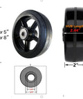 Heavy Duty Rubber On Cast Iron Wheels With Half Inch Straight Roller Bearings For Dumpsters And Trash Carts 4 Inch Diameter 2 Inch Wide side view