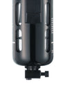Close-up of Inline Moisture Trap And Water Separator Filter For Compressed Air, 1 Inch FNPT, Aluminum Body, Industrial Grade, black design.