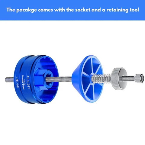 16-Notch 44mm And 12 24-Notch 46mm External Bottom Bracket Removal Tool with retaining system, blue color, side view