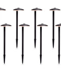 Modern Aluminum Low Voltage Path Lights Kit For Outdoor Walkways And Gardens, Black Finish, 8 Pack, arranged front view