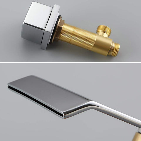 Waterfall Spout Bathroom Sink Faucet In Polished Chrome For Three Hole Widespread Setup with brass construction and sleek design