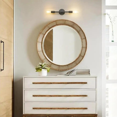 Two Light Vanity Sconce in Matte Black, Double Wall Light for Hallway Kitchen Bathroom above mirror with wooden frame