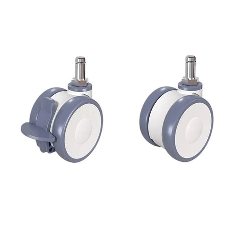 Side view of two 2.5 inch TPR stem casters with brakes from Five 2.5 Inch TPR Stem Silent Swivel Casters With Built In Brakes For Office Chairs