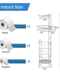 Dimensions of Free Standing Toilet Paper Holder With Middle Shelf Gray Mega Roll Ready No Bending Grip Bathroom Organizer