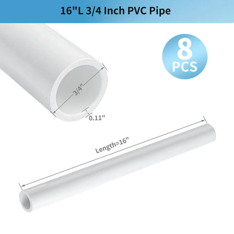 3/4 Inch PVC Pipe 16 Inch Length Industrial Grade White SCH40 Tubing for home DIY greenhouse garden shed workshop furniture