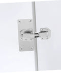 Concealed cabinet hinges in silver finish mounted on a wardrobe door.