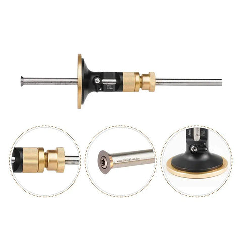 Solid Brass Wheel Marking Gauge Kit Featuring Metric Micro Adjuster Ruler And Hardened Steel Cutter For precise wood scribing detail.