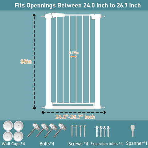 Ultra Tall 38 Inch Baby And Pet Gate For Stairs And Doorways Auto Close Metal Safety Gate Pressure Mounted No Climb Fence diagram