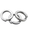 M4 split lock washers, front view, set of 3, 304 stainless steel, silver for bolts and nuts
