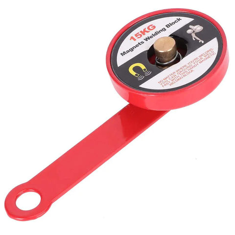 Heavy Duty 2 Inch Magnetic Welder Locator And Grounder Electrode Holder With Shock Resistant Plastic Shell For Easy Access Daily Workshop Welding Jobs, red magnetic welding block.