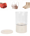 Portable Mini Washing Machine 1.6L Rechargeable Cordless Foldable Design No Hassle Storage For College Dorms And Travelers Fits Neatly In Suitcases with lid and clear tank.