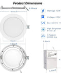 Product dimensions of 12 Pack 6 Inch Ultra Thin Recessed LED Light Fixtures With J Box Canless 1100 Lumen 5000K Daylight Dimmable