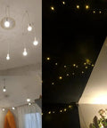 Six Head Spider Pendant Light Fixture With Adjustable Hanging Length in rooms with black and white ceilings, lit bulbs