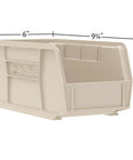 Space Saving Stackable Storage Bins for Garage Pantry and Craft Room Tough As Nails Heavy Duty Plastic Organizer Bins 9x6x5 Inches Black 12 Pack Great for Snacks Tools Toys and Everyday Organization single beige bin showing dimensions