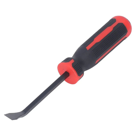 Heavy Duty 8 Inch Pry Bar Set Featuring Curved Hook Head And Integrated Strike Hammer End With Chunky Plastic Grip For Demanding Auto Repair And Knuckle Busting Mechanical Tasks That Get Leverage Worked Easy