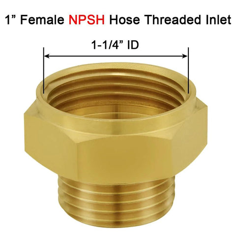 Joywayus garden hose adapter, 1-in NPSH female inlet, 3/4-in GHT male, solid brass heavy-duty connector