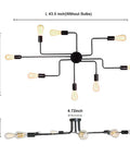 Black Sputnik Ceiling Light Fixture With Eight Adjustable Arms Industrial Semi Flush Mount Chandelier dimensions diagram