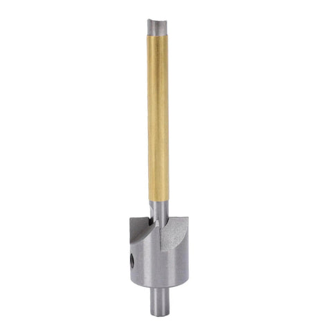 Straight Shots Precision Pen Mill Trimmer Kit dual pilot cutter shaft shows stainless steel and brass construction, detail of cutting edge.