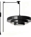 Black Swag Pendant Light Plug in, Mid Century Modern Pendant Lamp with Layered Metal Shade, Retro Hanging Light with cord.