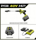 Cordless 600 PSI Pressure Washer With 0.7 GPM, 40V Battery, 2.0 Ah, And Charger shown with accessories for cleaning.